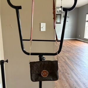 Michael Kors Dark Brown Crossbody Bag with Gold Accents